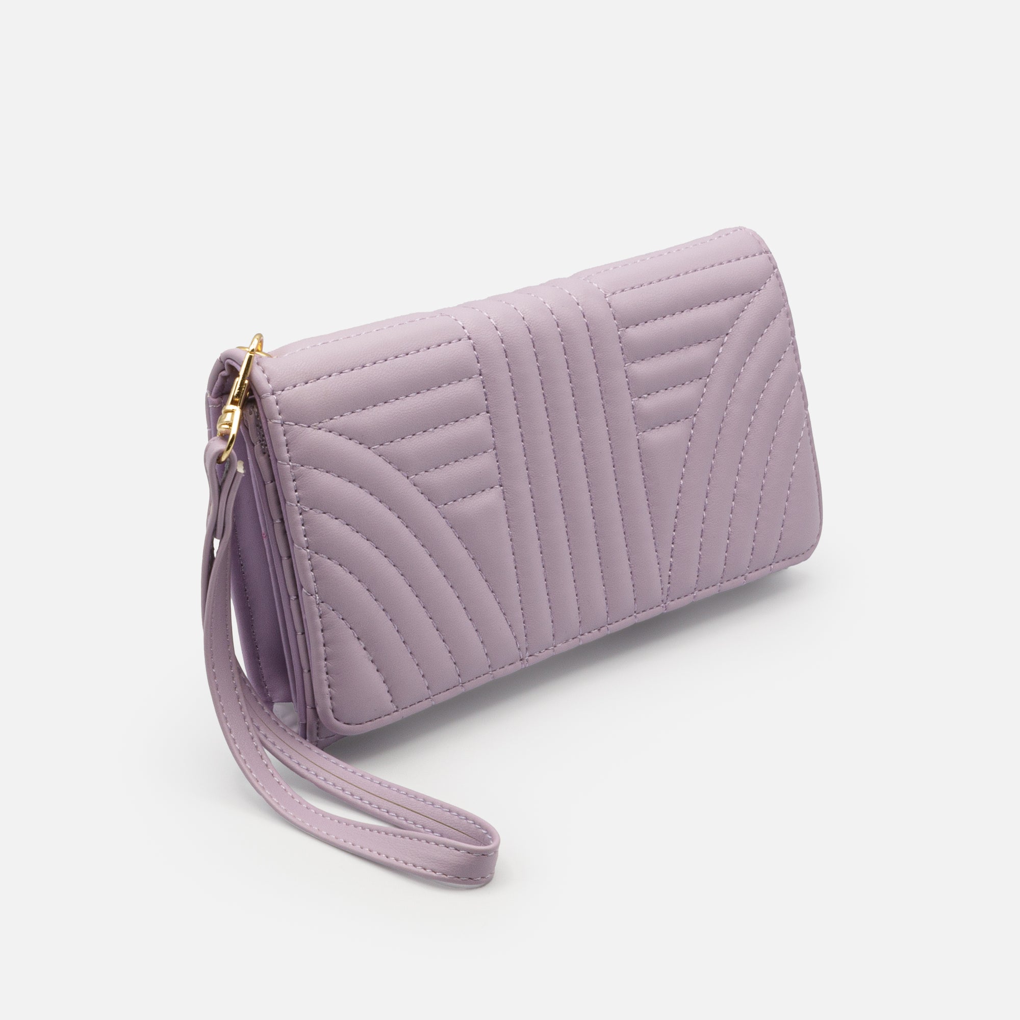 Lilac quilted wallet with linear patterns