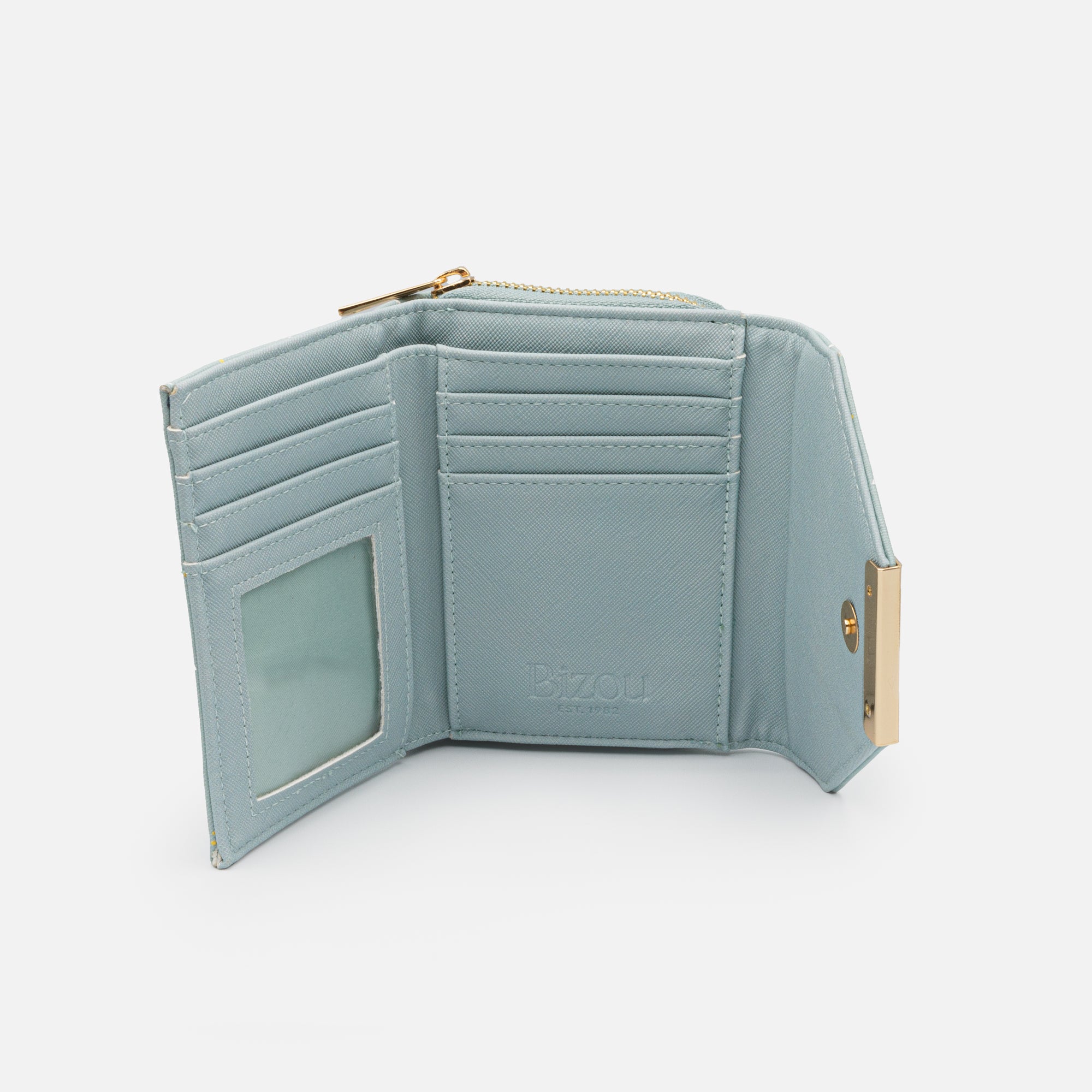 Small turquoise wallet with delicate patterns