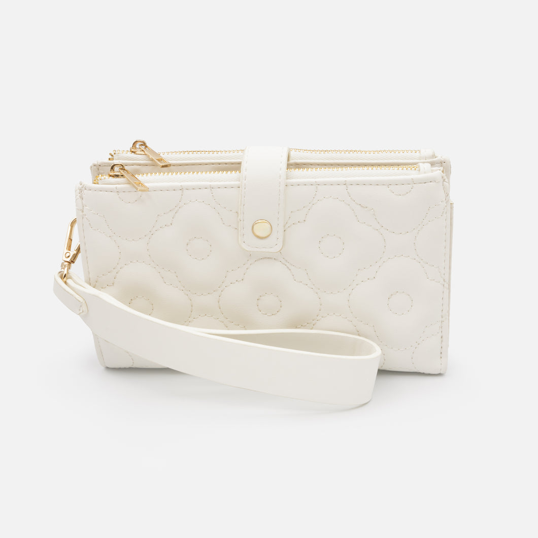 Ivory Double Quilted Floral Wallet