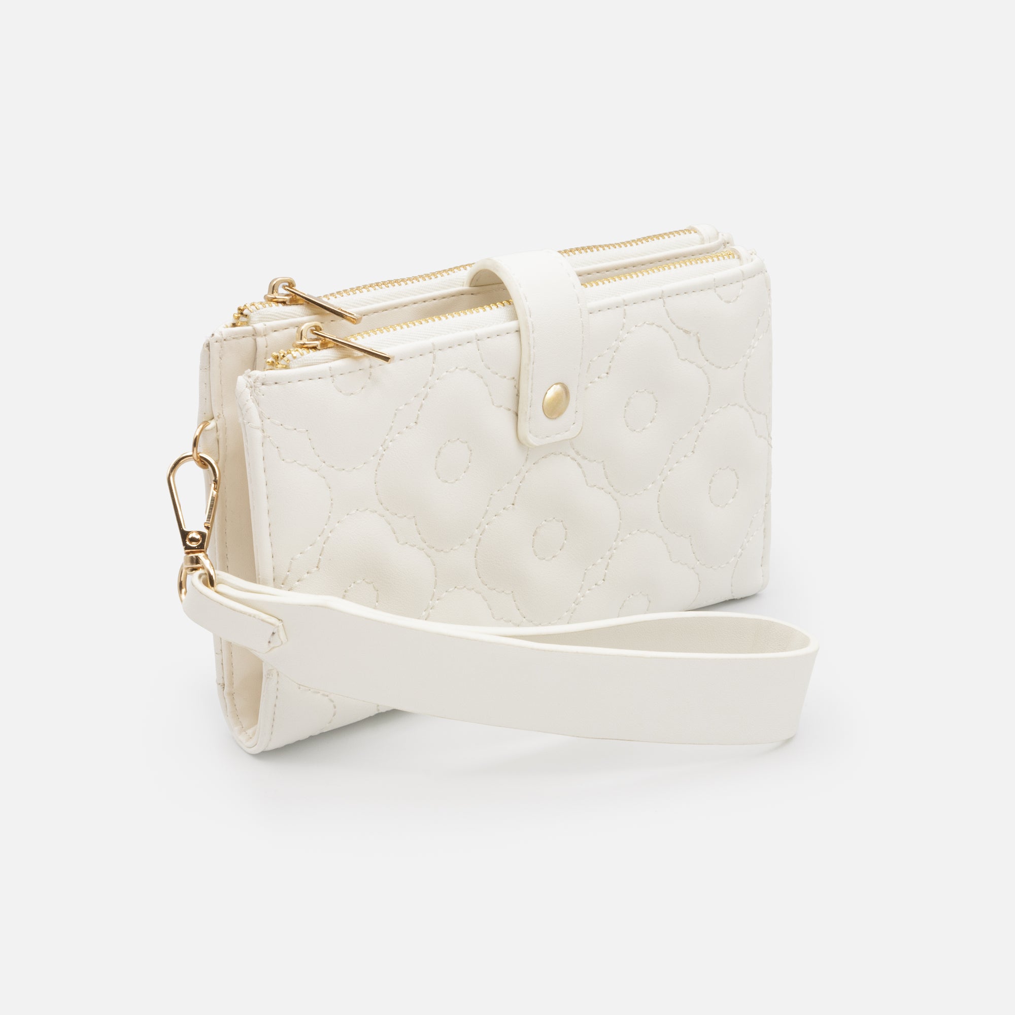 Ivory Double Quilted Floral Wallet