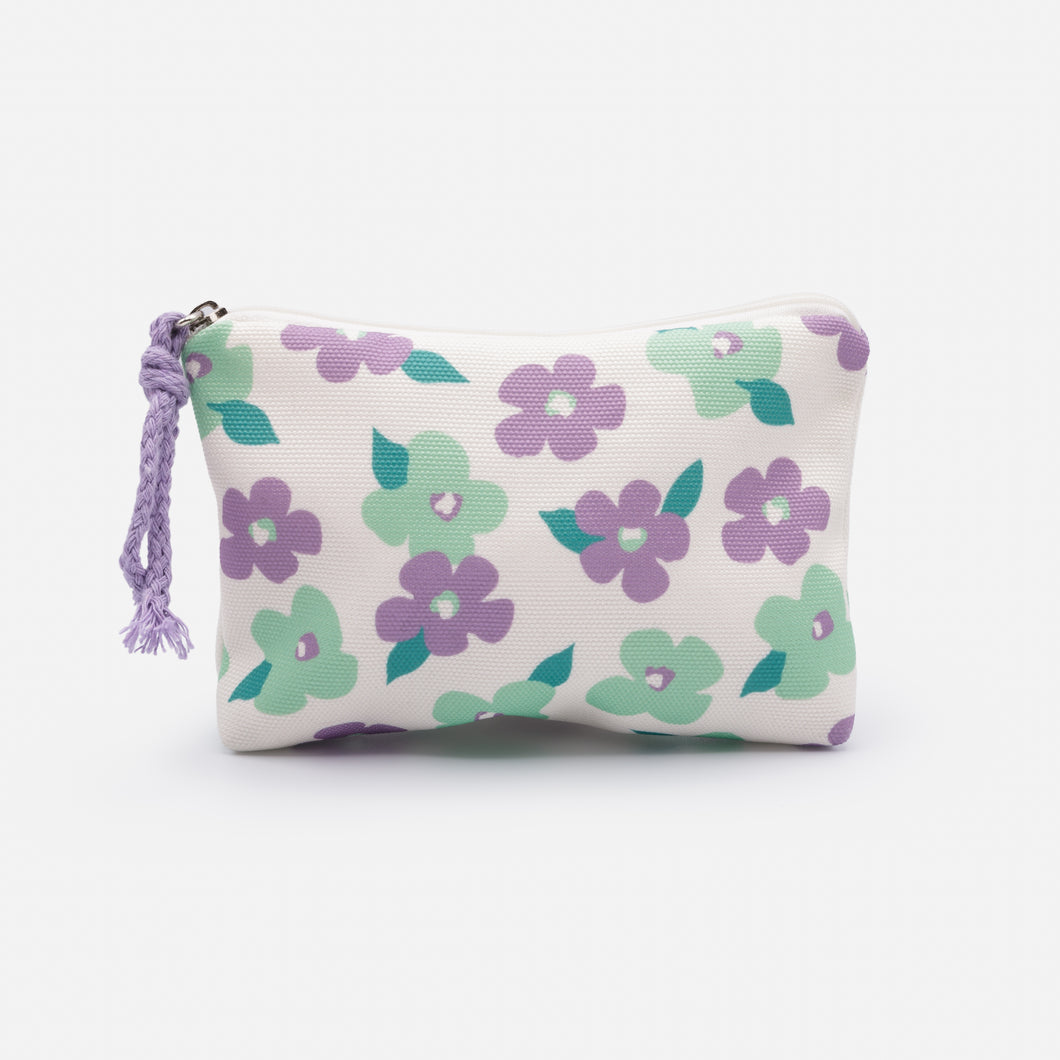 Petite pochette à cosmétiques fleurs lilas et vert pâle