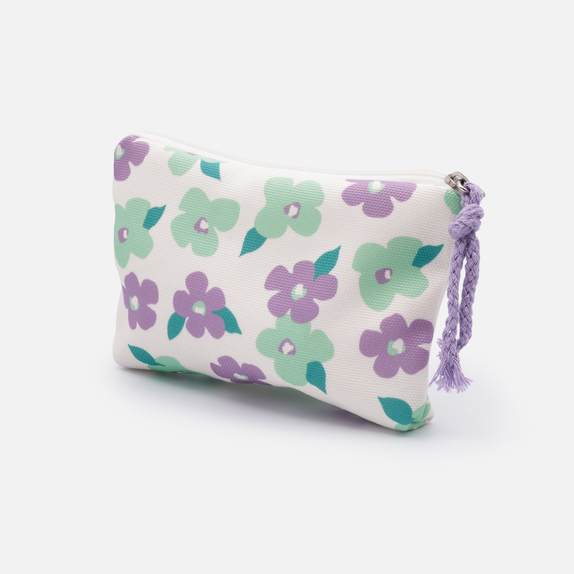 Petite pochette à cosmétiques fleurs lilas et vert pâle