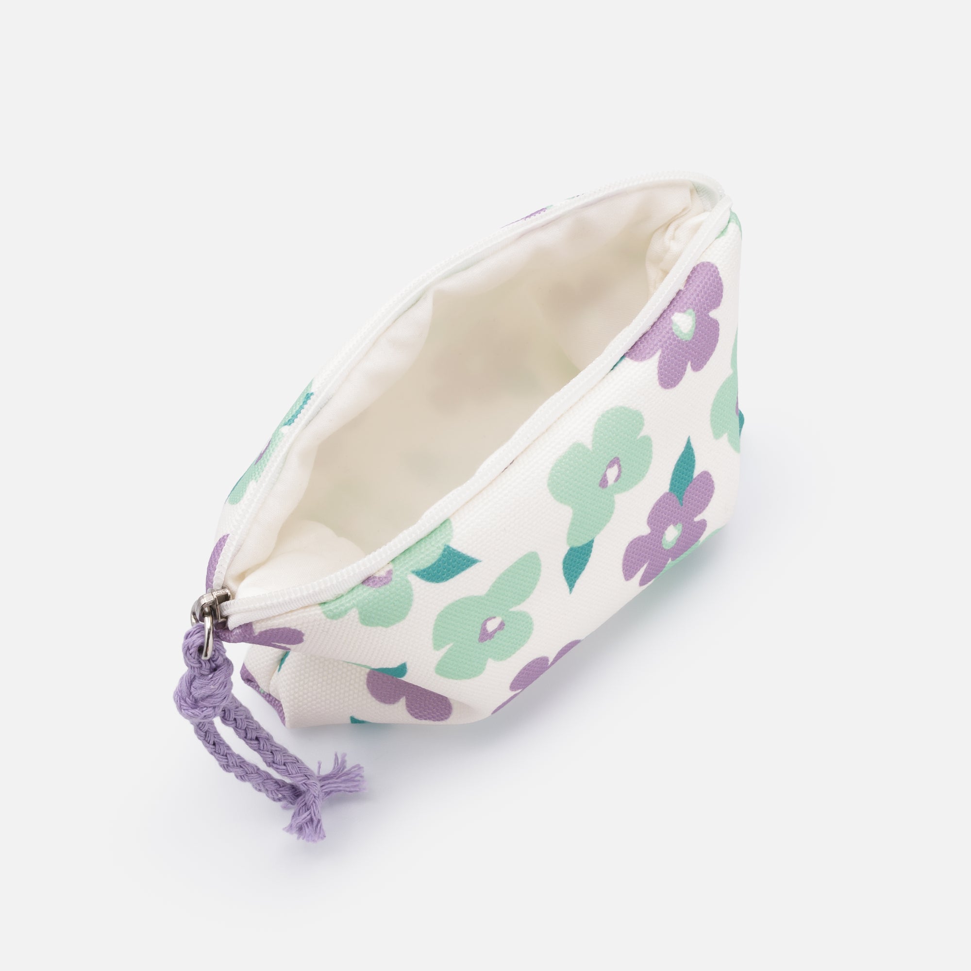 Petite pochette à cosmétiques fleurs lilas et vert pâle