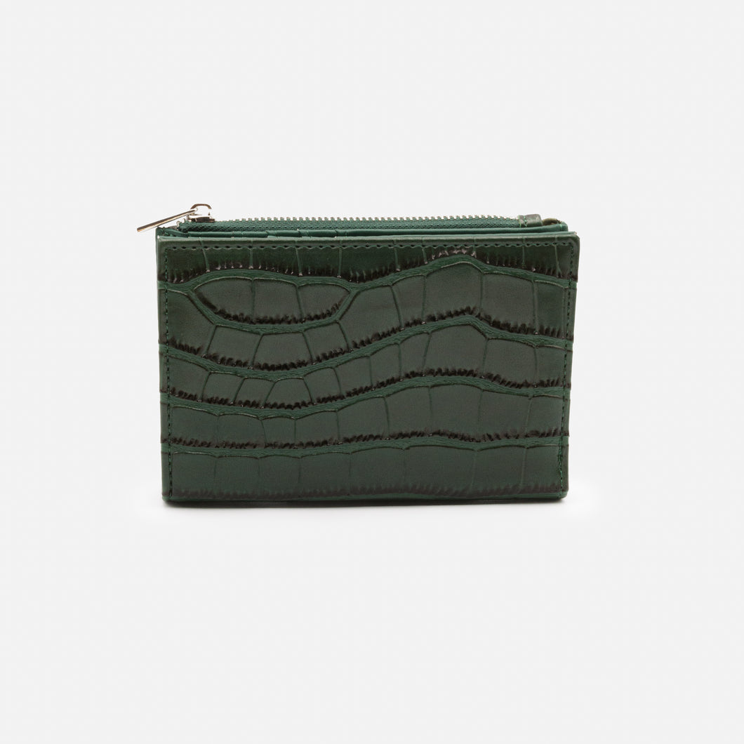 Petit portefeuille vert foncé peau de crocodile
