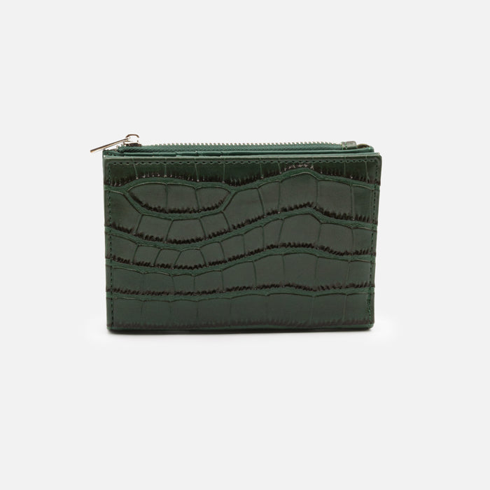 Petit portefeuille vert foncé peau de crocodile