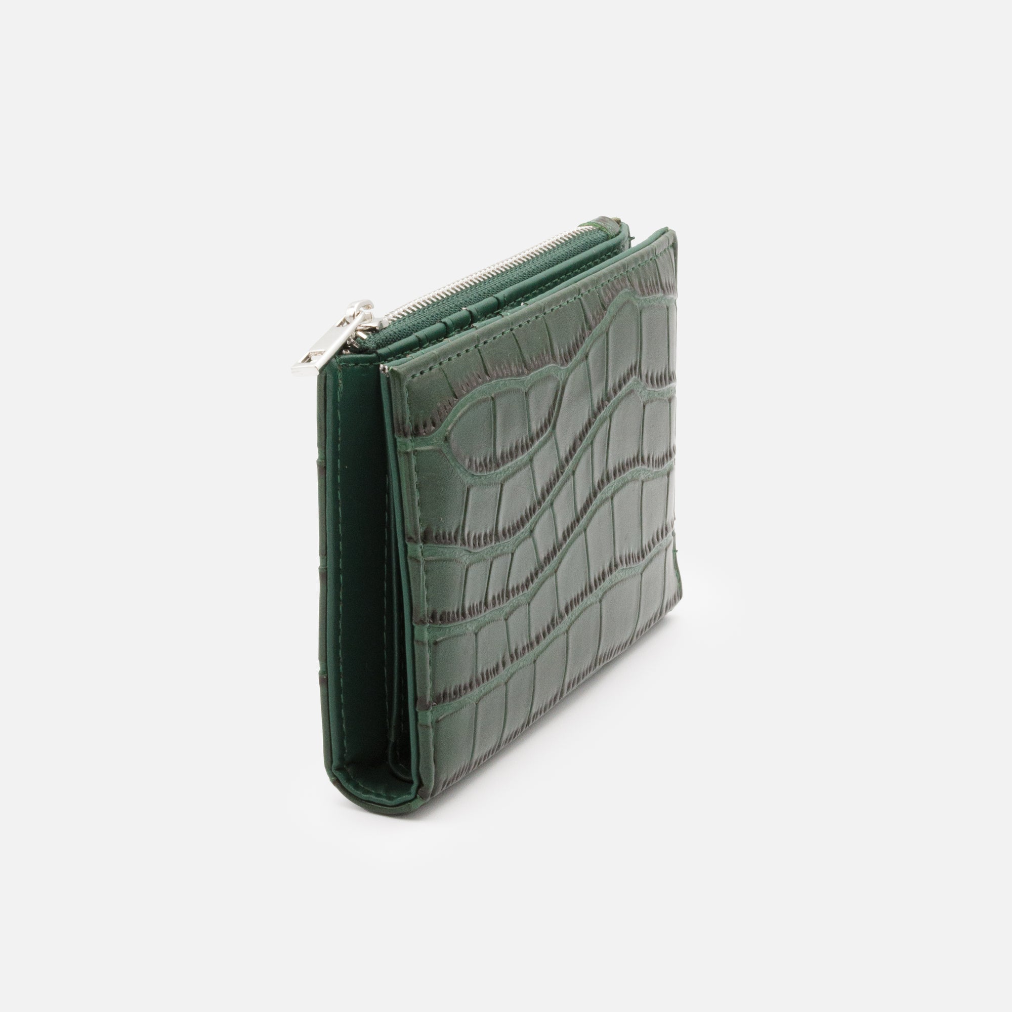 Petit portefeuille vert foncé peau de crocodile