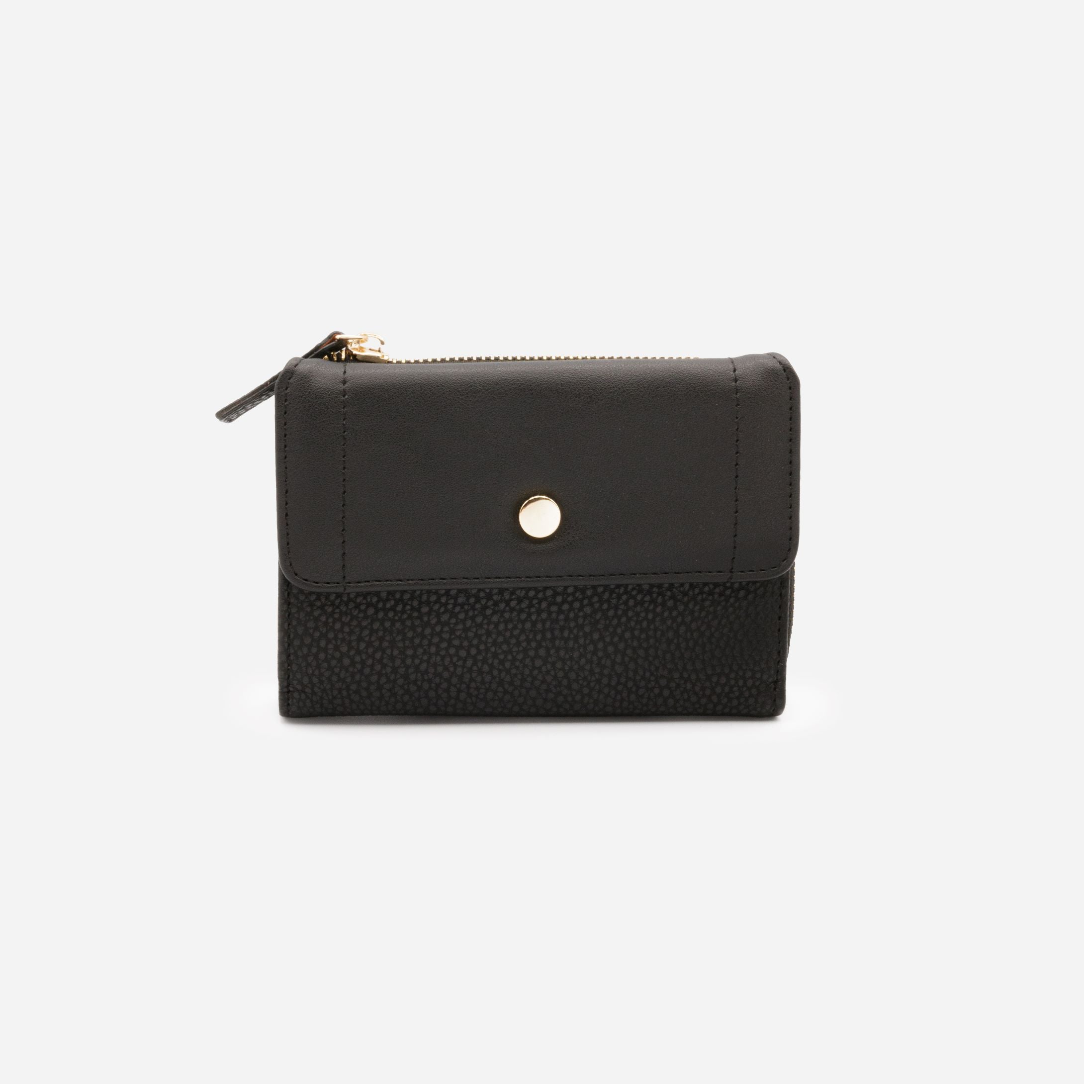 Small black wallet with gold button