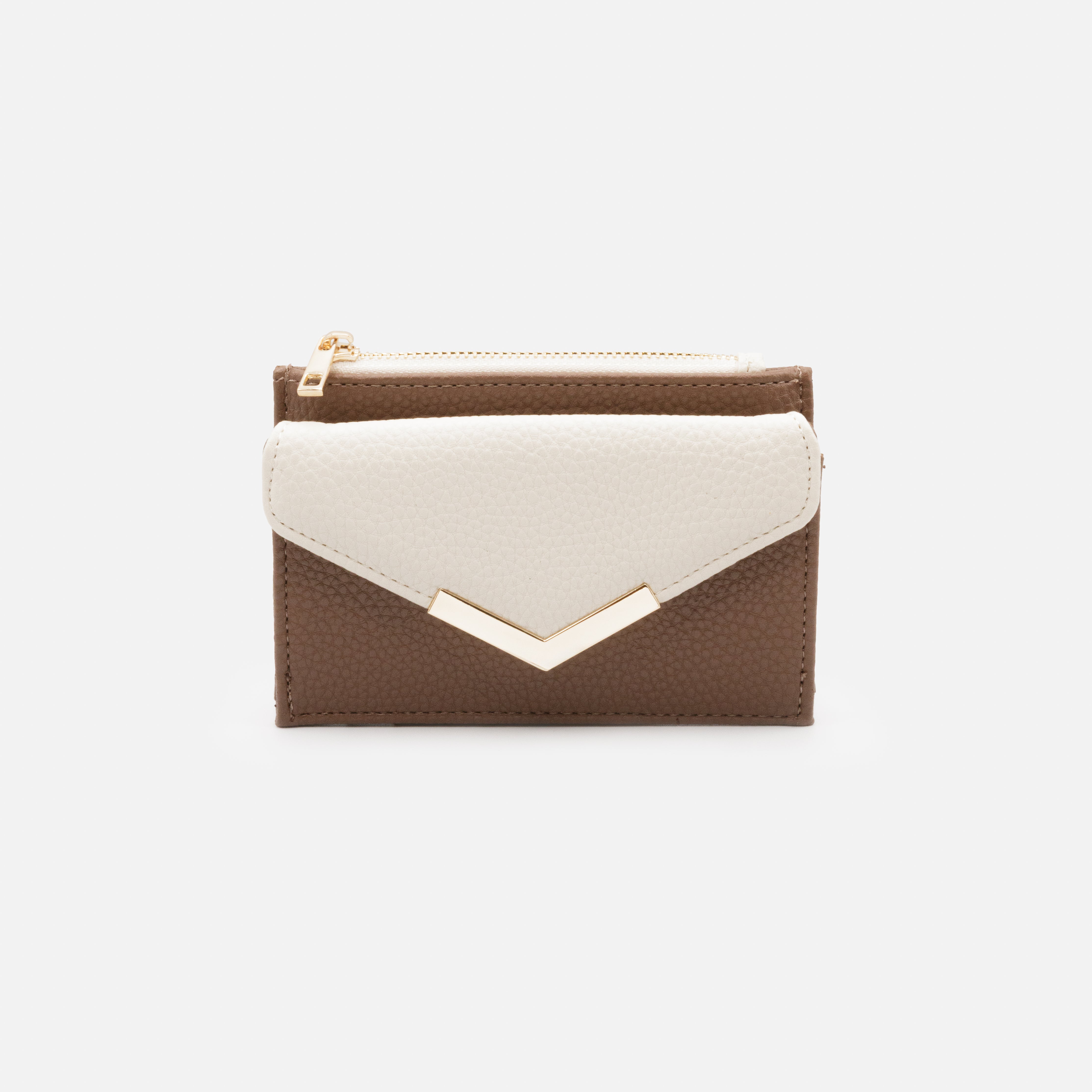 Small brown and ivory wallet with pointed flap