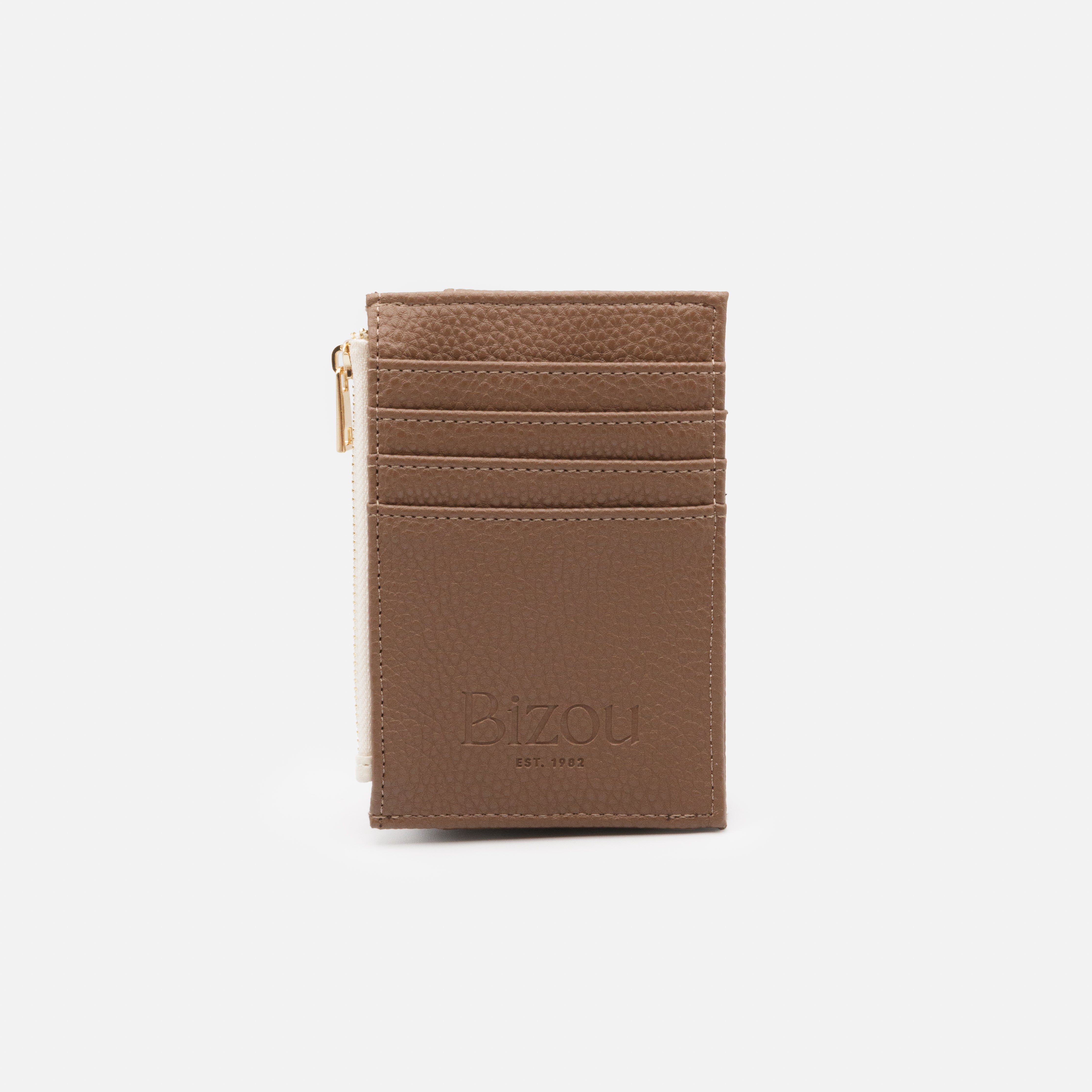 Small brown and ivory wallet with pointed flap