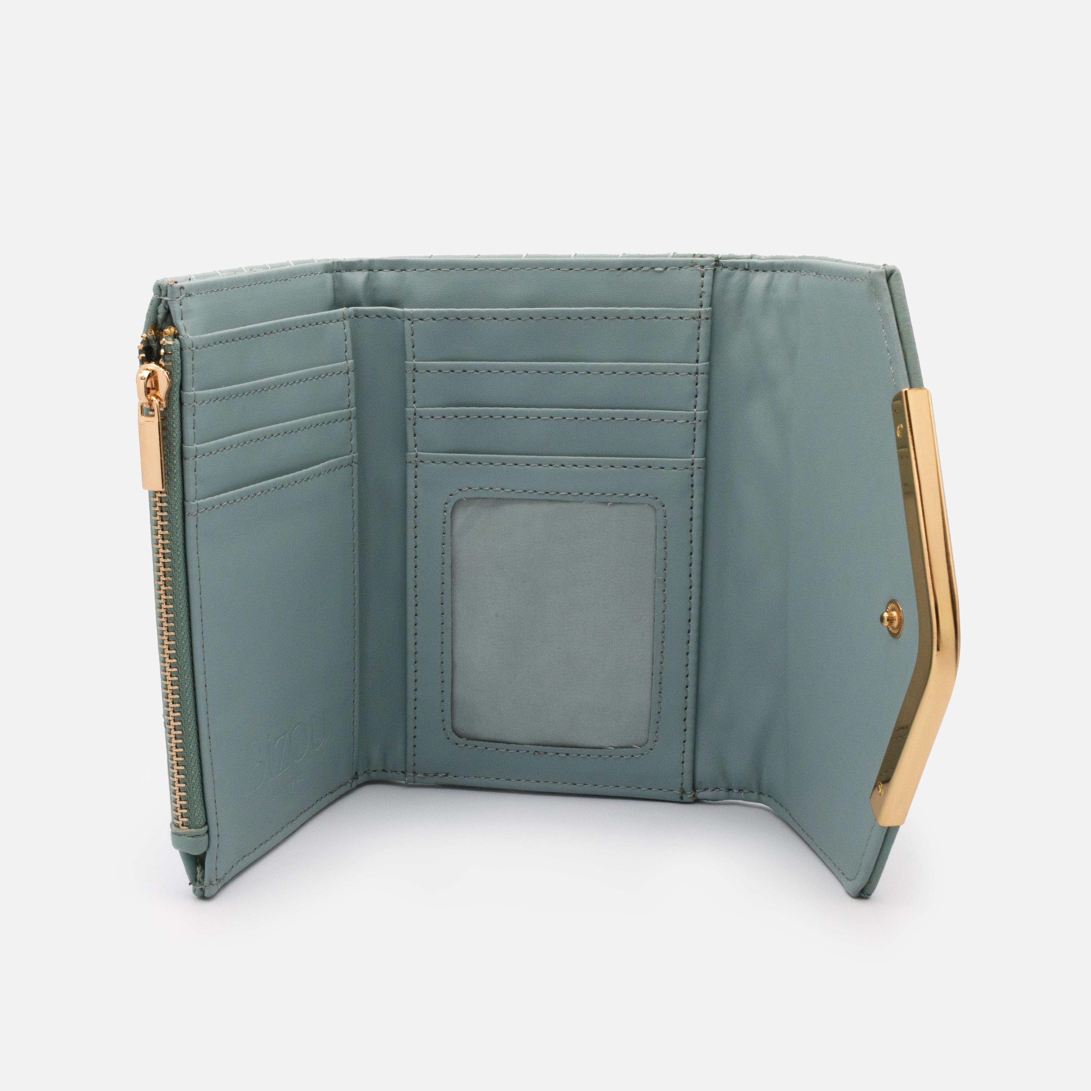 Small Sage Green Quilted Herringbone Pattern Wallet
