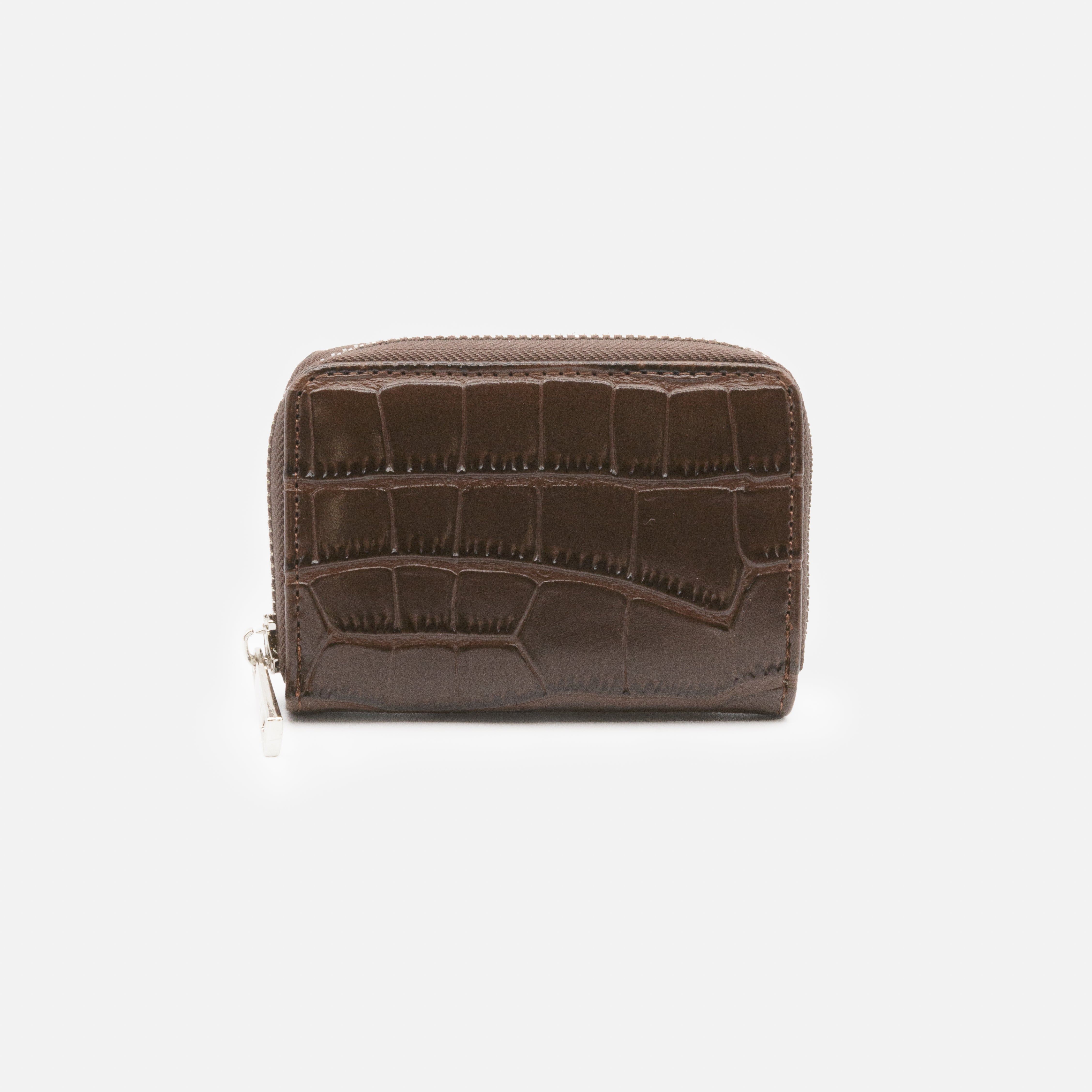 Small chocolate brown crocodile skin wallet