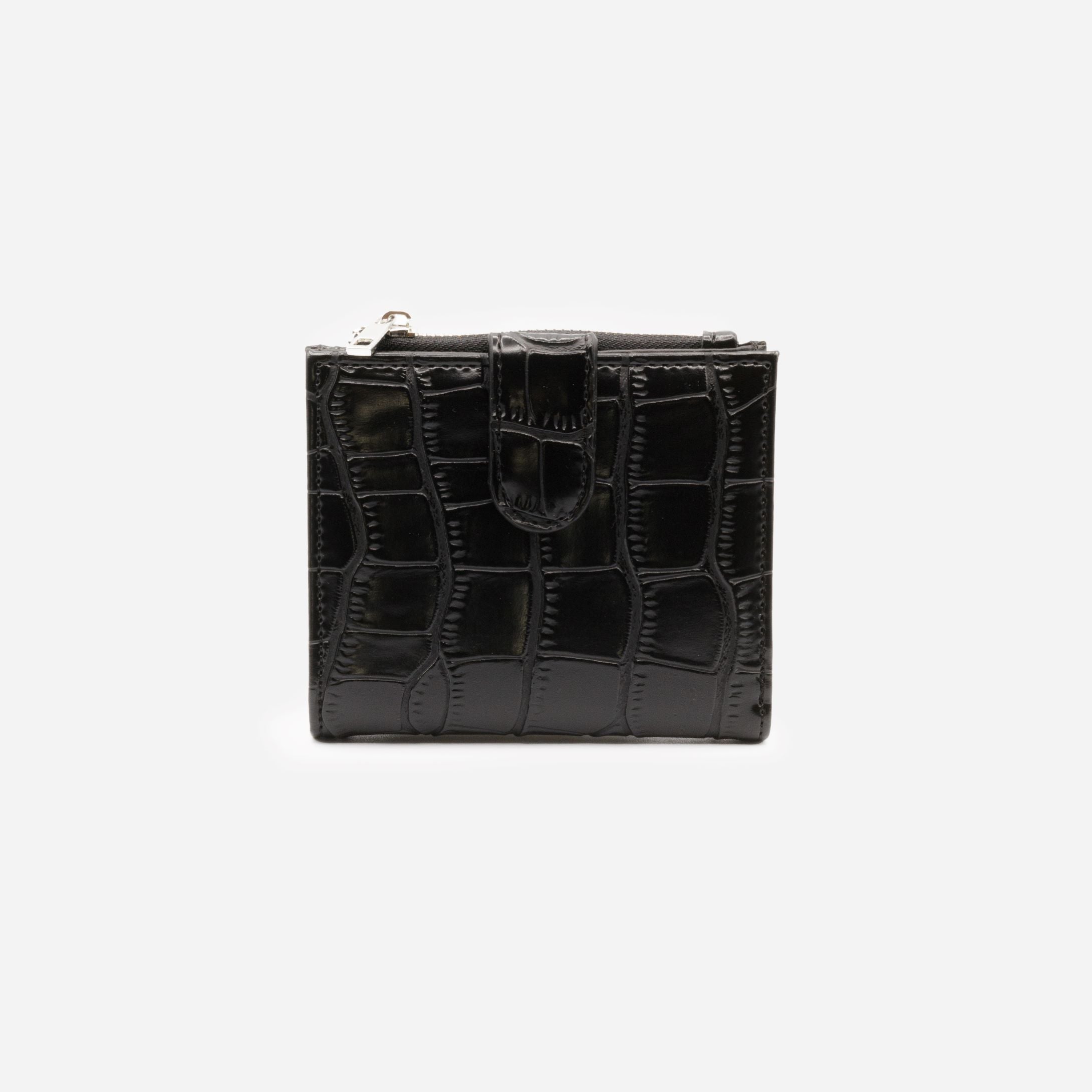 Small black crocodile skin wallet with flap