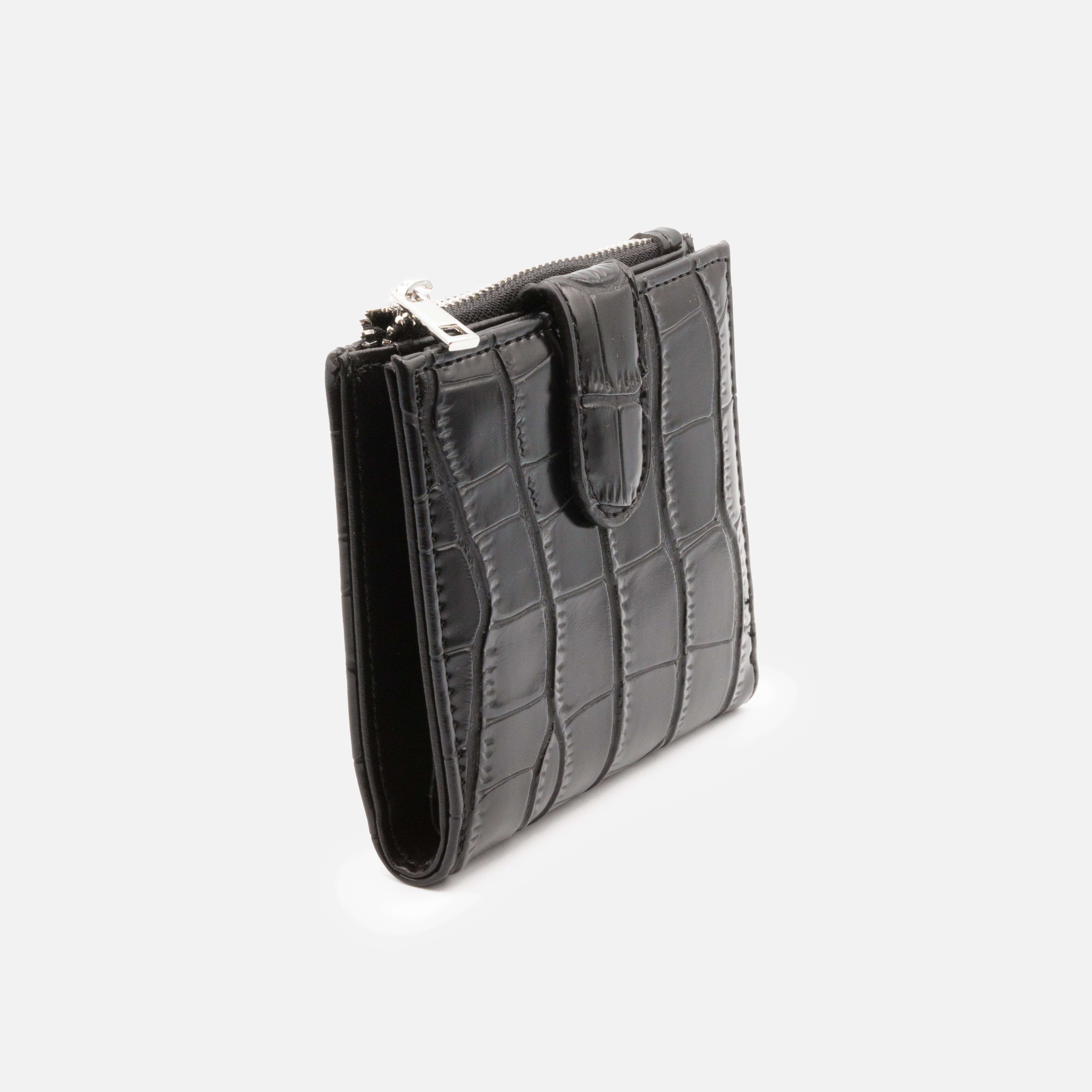 Small black crocodile skin wallet with flap