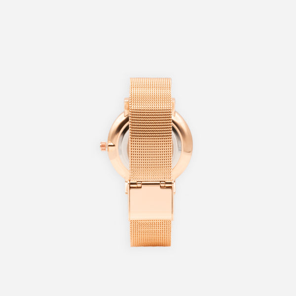 Load image into Gallery viewer, Rose gold watch with round black dial
