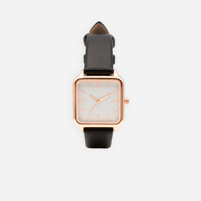 Black watch with square dial with gold rim
