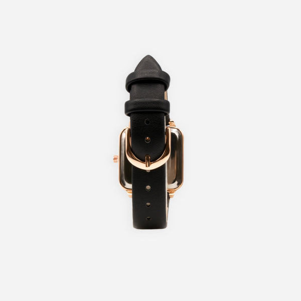 Load image into Gallery viewer, Black watch with square dial with gold rim
