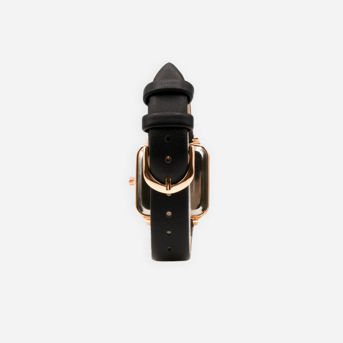 Black watch with square dial with gold rim