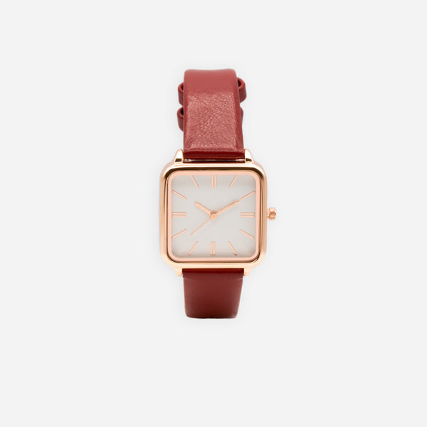 Load image into Gallery viewer, Burgundy watch with square dial
