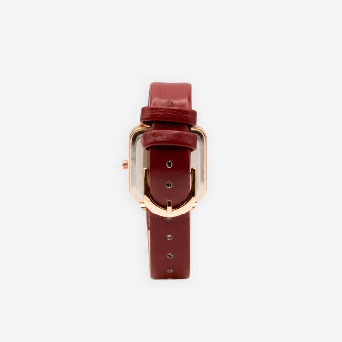 Montre bourgogne à boîtier carré rose doré et cadran blanc