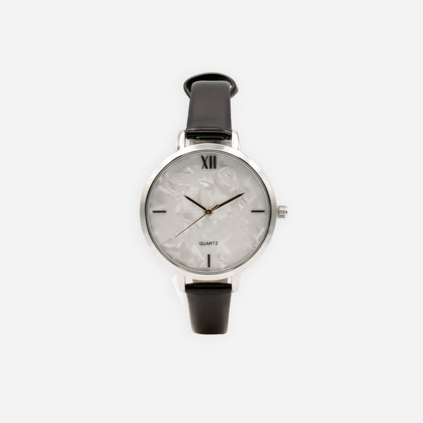 Load image into Gallery viewer, Black watch with round mother-of-pearl dial
