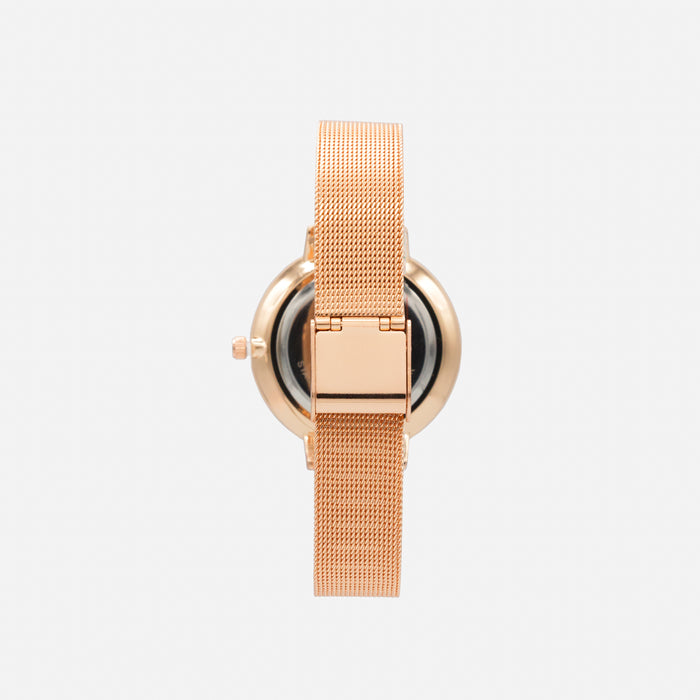 Rose gold-tone stainless steel round case brown dial watch