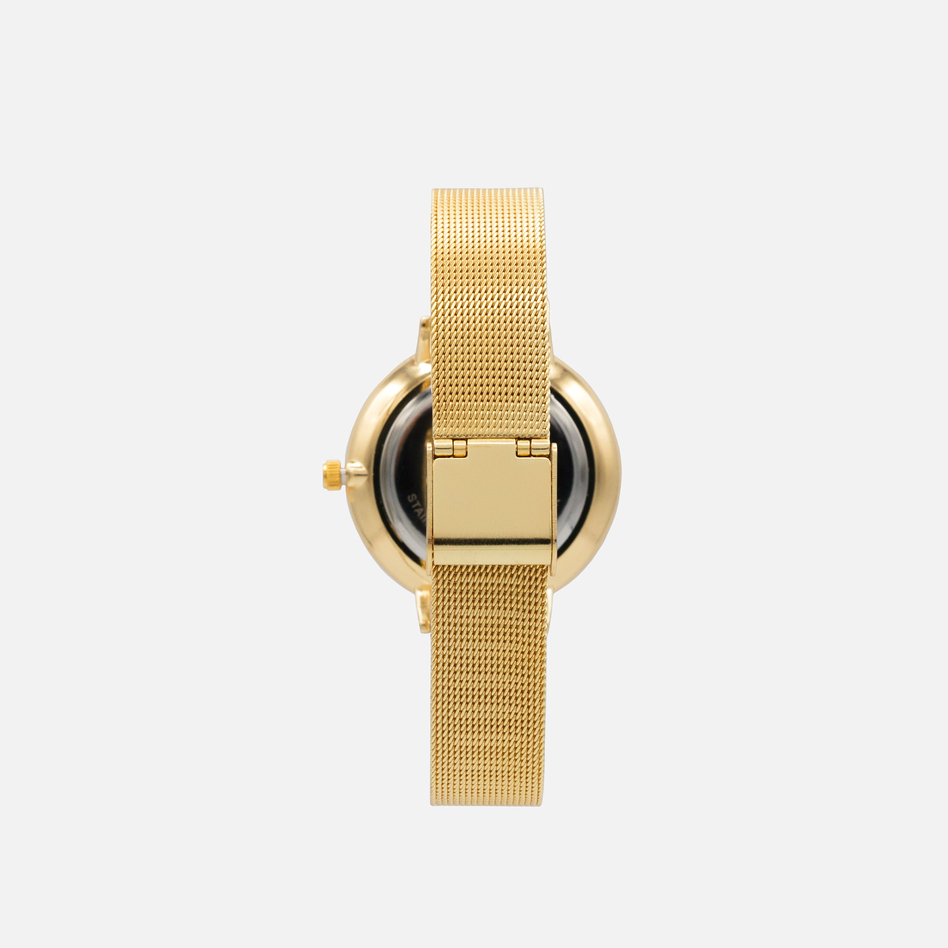 Montre dorée à boîtier rond et cadran blanc en acier inoxydable