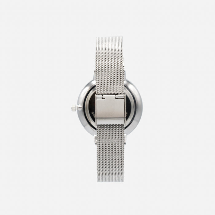 Silver-tone stainless steel round case white dial watch