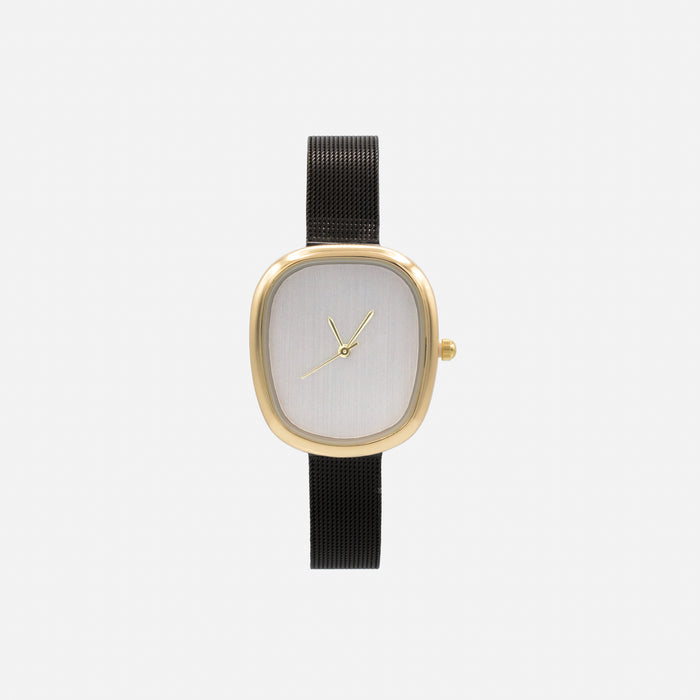 Black watch with gold case and gray dial in stainless steel