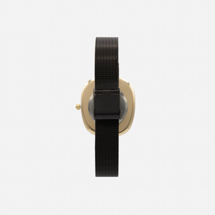 Black watch with gold case and gray dial in stainless steel