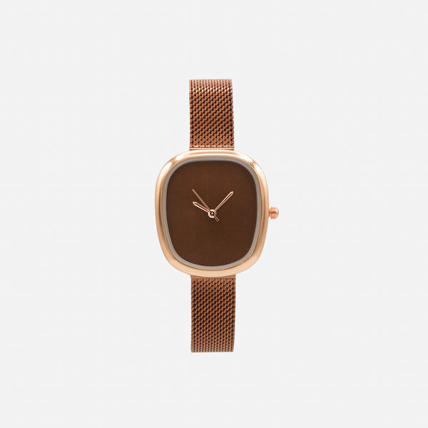 Load image into Gallery viewer, Dark brown watch with rose gold stainless steel case
