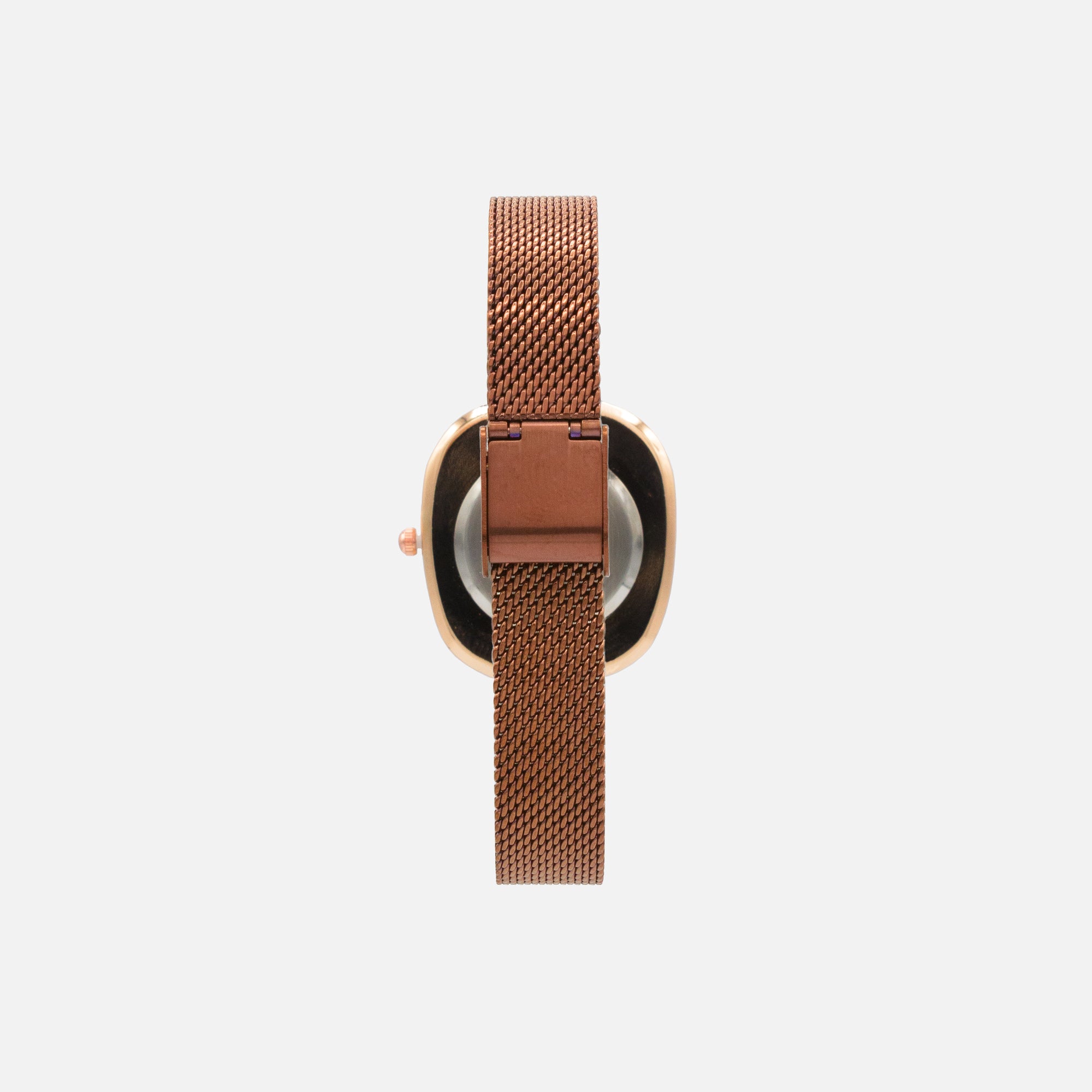 Dark brown watch with rose gold stainless steel case