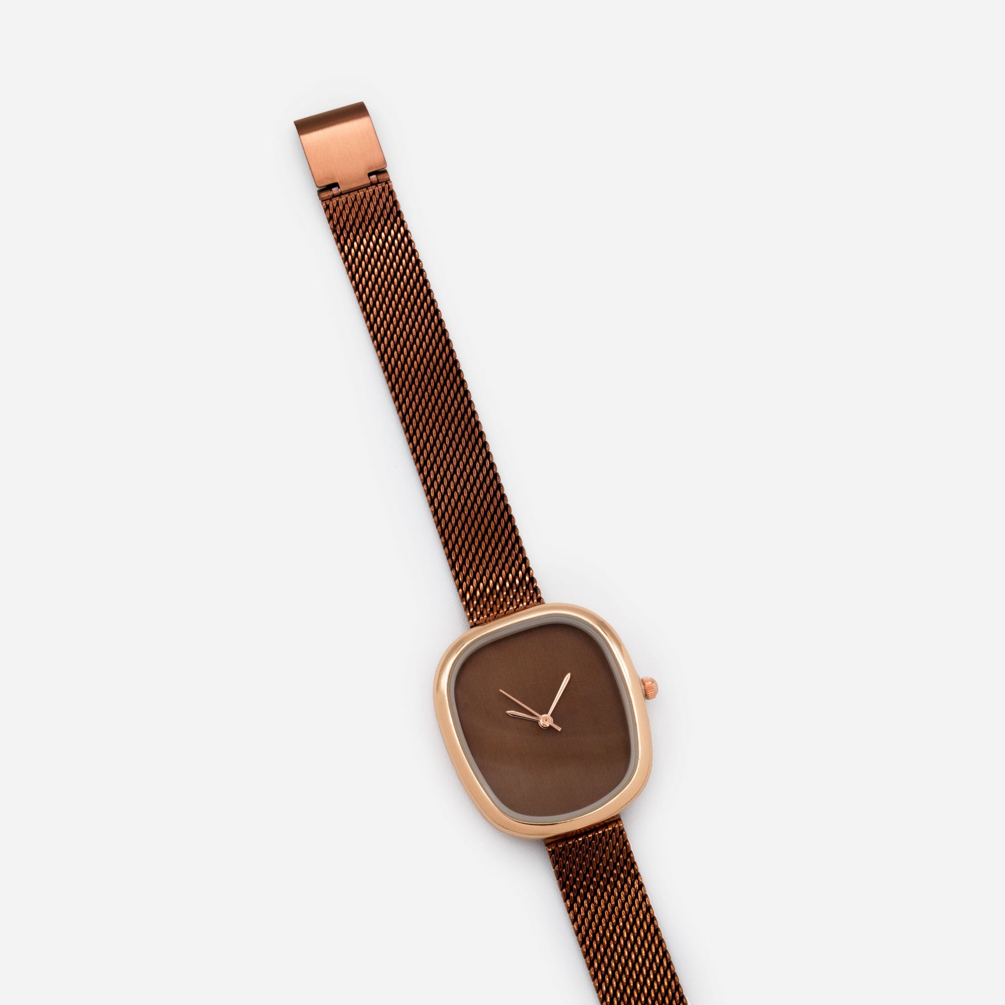 Dark brown watch with rose gold stainless steel case