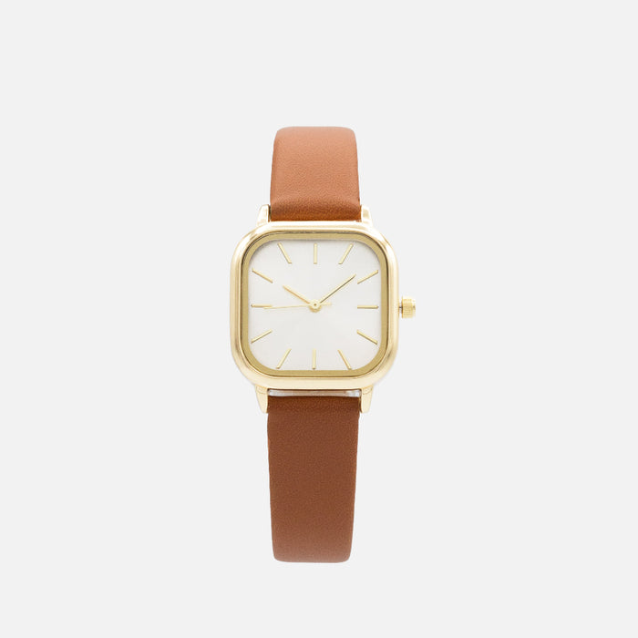 Caramel watch in faux leather with gold case and dial