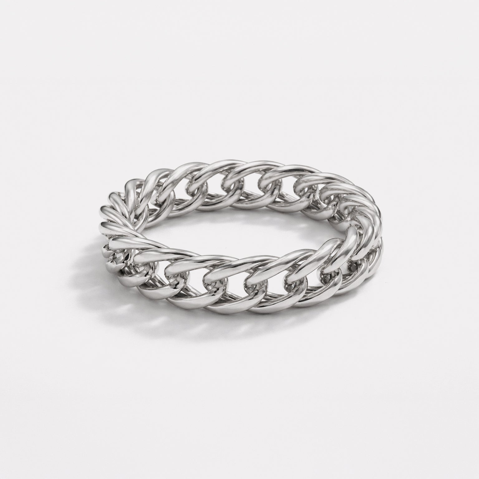Bizou SF253R031SL – Silver curb chain ring in stainless steel, high-polish interlocked link design, Bizou jewelry