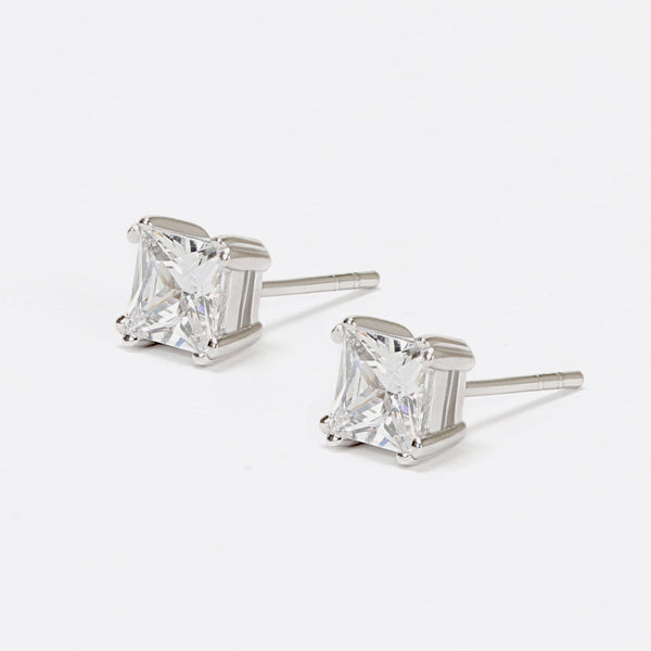 Load image into Gallery viewer, Sterling silver earrings with square cubic zirconia
