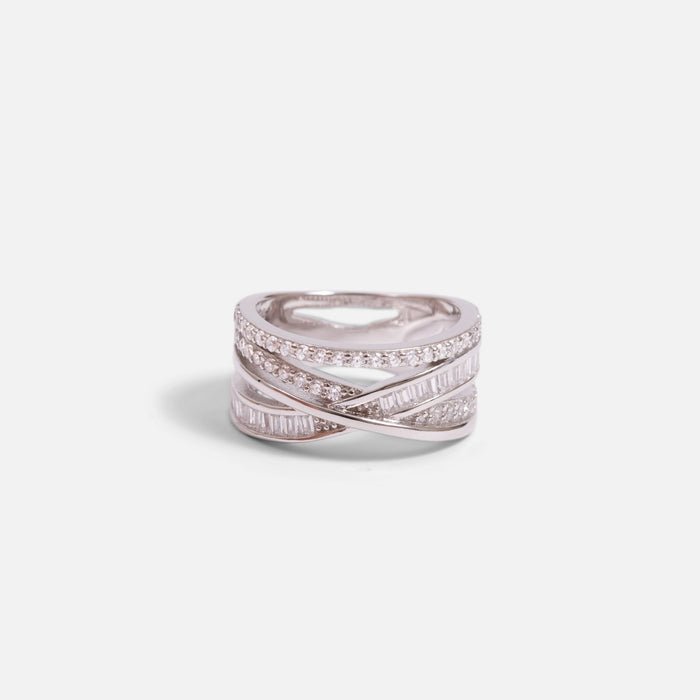 Bague argent sterling multi rangs et petits zircons cubiques