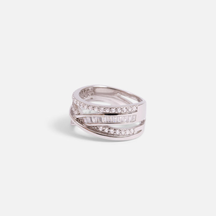 Bague argent sterling multi rangs et petits zircons cubiques