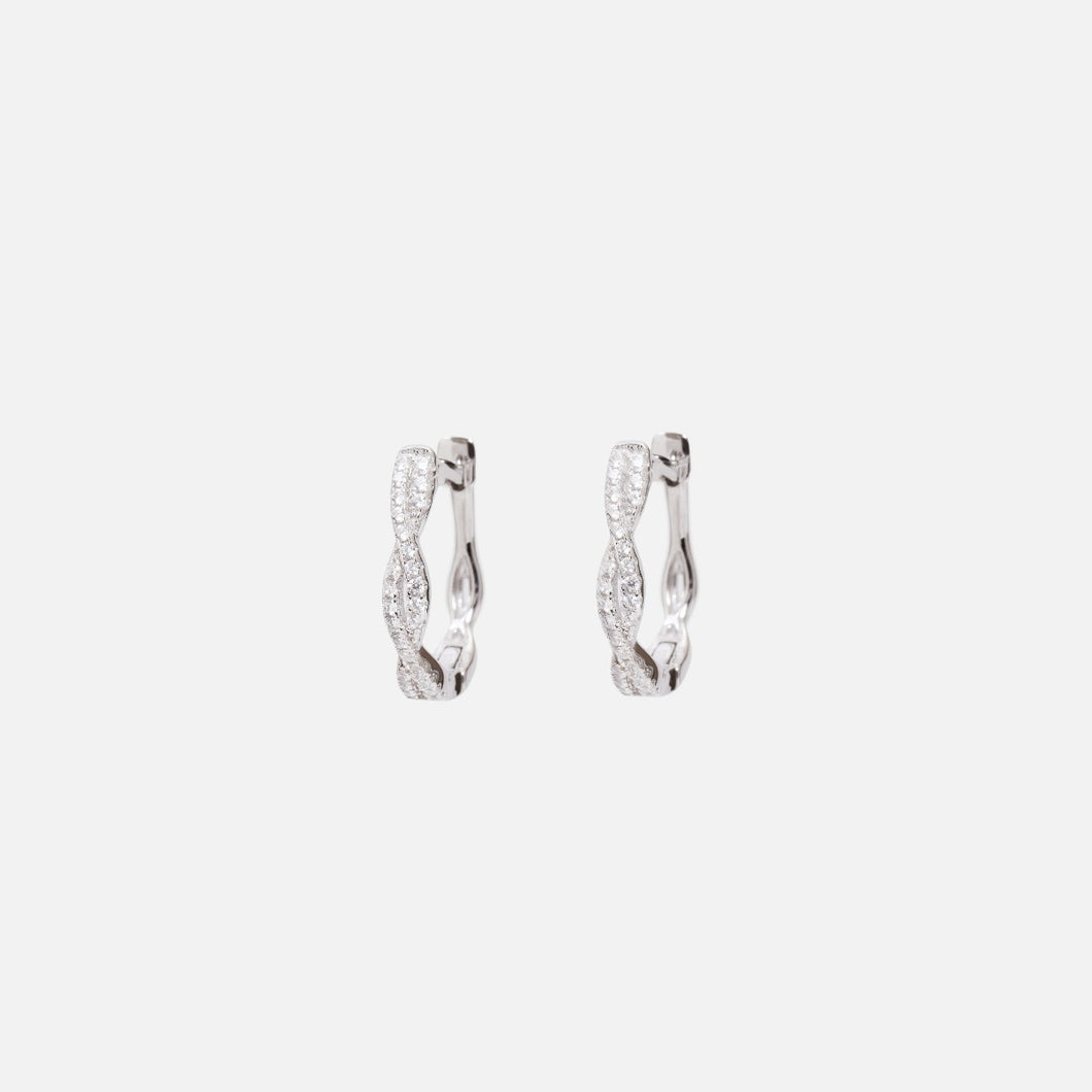Sterling silver earrings with crossed rows and cubic zirconia 