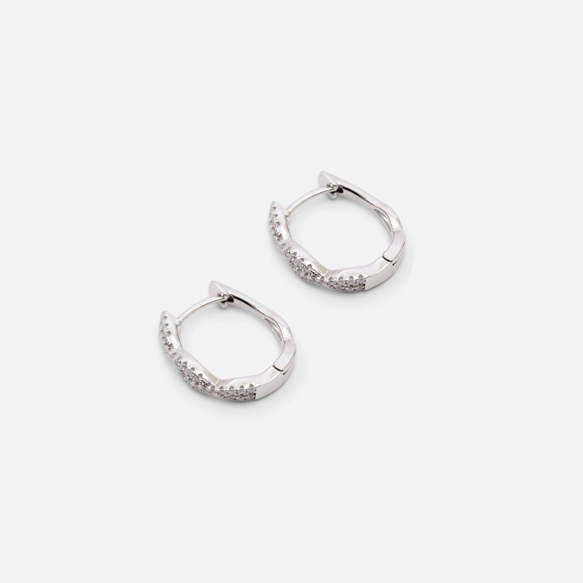Sterling silver earrings with crossed rows and cubic zirconia 