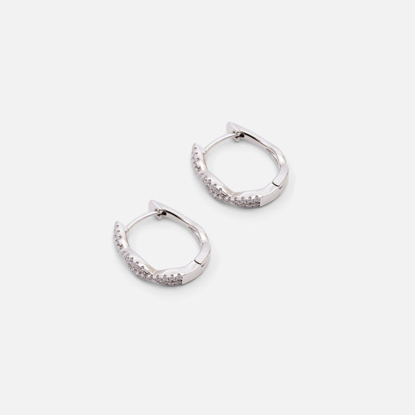 Load image into Gallery viewer, Sterling silver earrings with crossed rows and cubic zirconia 
