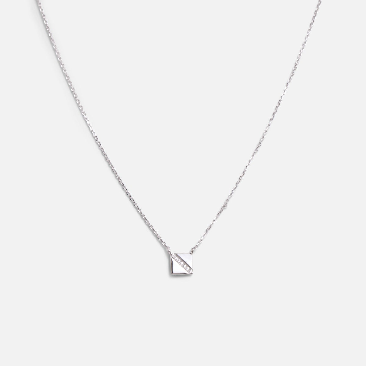 Sterling silver square pendant and line of cubic zirconia 