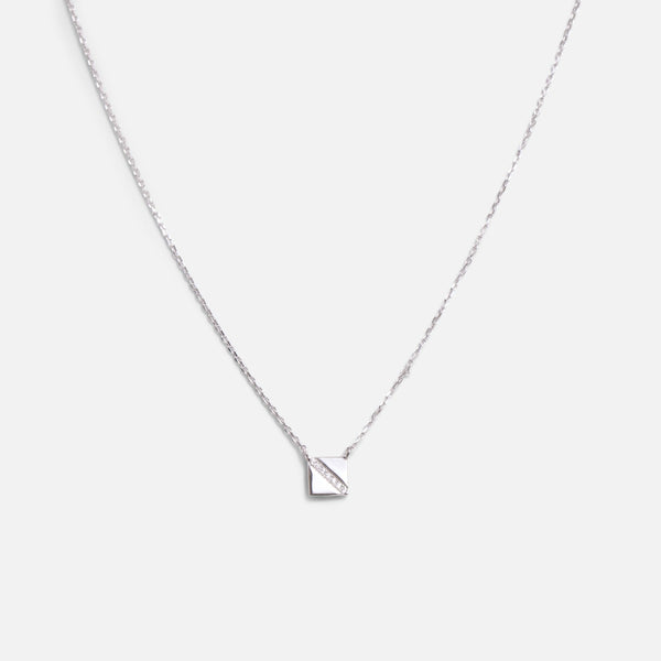 Load image into Gallery viewer, Sterling silver square pendant and line of cubic zirconia 
