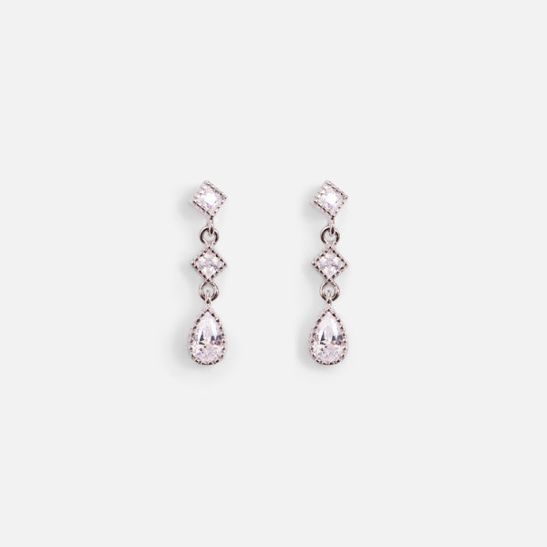 Load image into Gallery viewer, Sterling silver fixed earrings and cubic zirconia pendent
