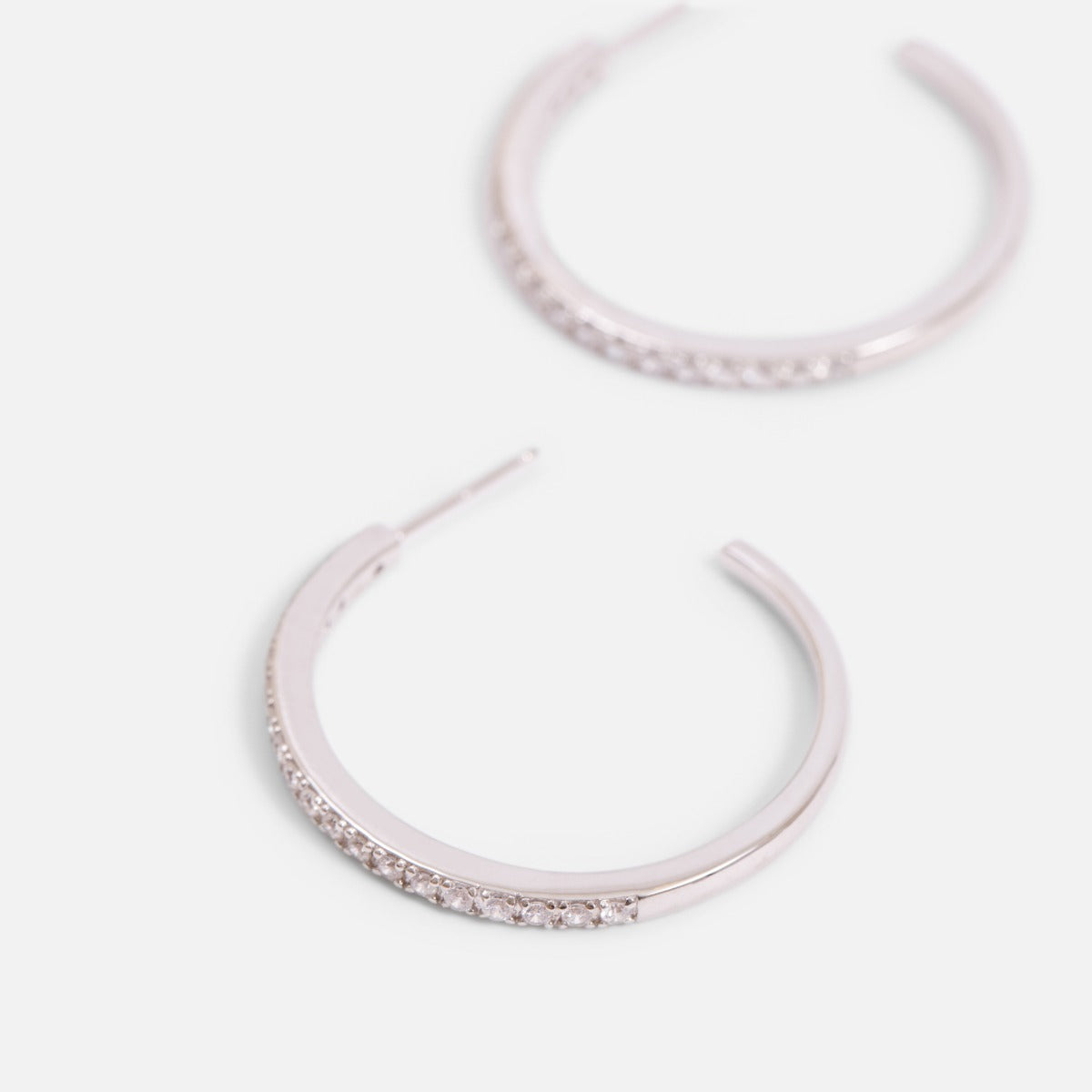 Sterling silver hoop earrings with cubic zirconia stones (30 mm)