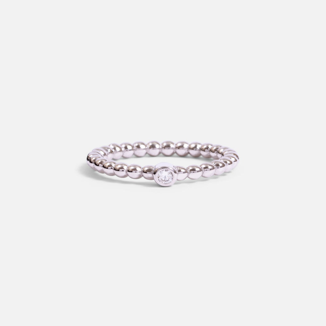 Beads effect sterling silver ring with cubic zirconia stone