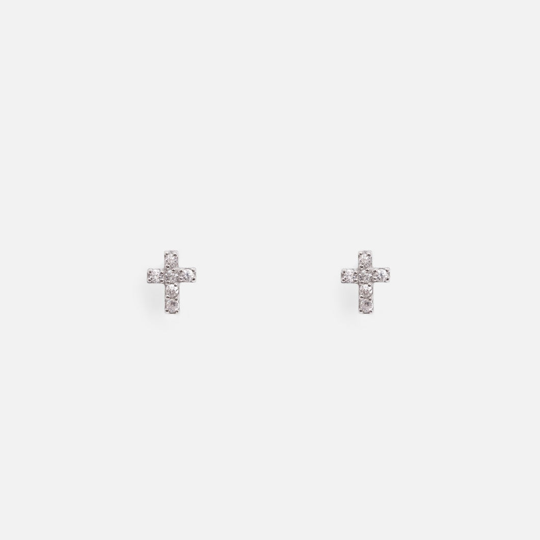 Sterling silver cross shaped earrings with cubic zirconia
