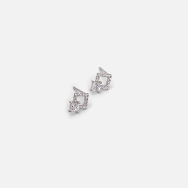 Load image into Gallery viewer, Sterling silver necklace and earrings set with square shaped cubic zirconia
