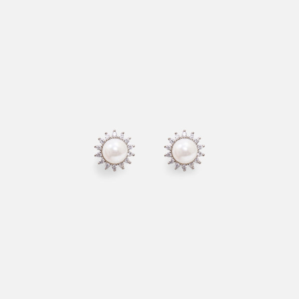 Charger l&#39;image dans la galerie, Boucles d’oreilles argent sterling perle et zircons cubiques
