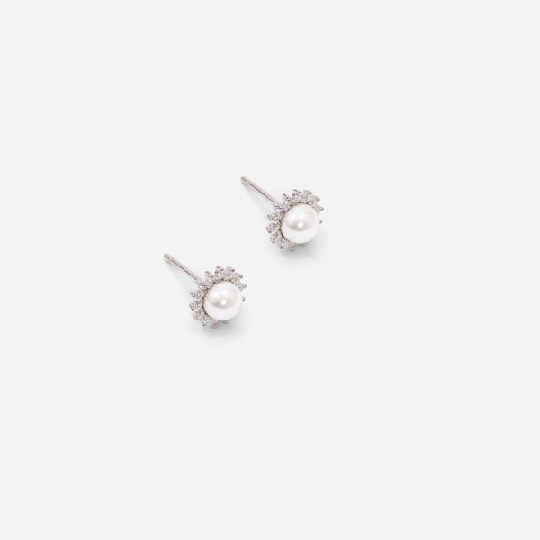 Charger l&#39;image dans la galerie, Boucles d’oreilles argent sterling perle et zircons cubiques

