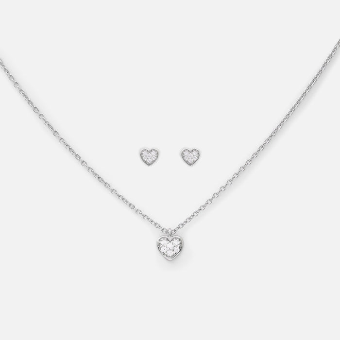 Ensemble collier et boucles d’oreilles argent sterling et zircons cubiques en forme de cœur